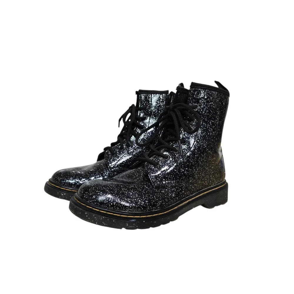 Dr. Martens 1460 Y Black Cosmic Glitter Lace‎ Up Side Zip Boots Kids Size 5 US L